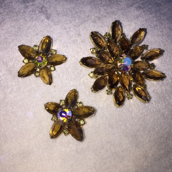 Vintage D & E Juliana unsigned Demi Parure Topaz - Picture 7 of 8